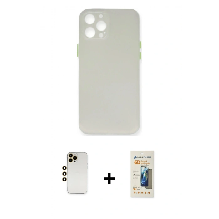 MARSİLYAN™- iPhone 12 Pro Max Kılıf Yadigar Yansıma Serisi - Siyah 6D Mat Seramik Hayalet Nano Ekran Koruyucu + Shine Kamera Lens - GD