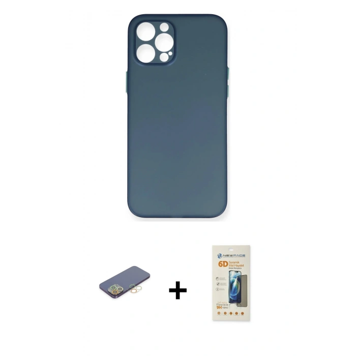 MARSİLYAN™- iPhone 12 Pro Max Kılıf Yadigar Yansıma Serisi - Siyah 6D Mat Seramik Hayalet Nano Ekran Koruyucu + Renkli Kamera Lens Koruma Cam - SI