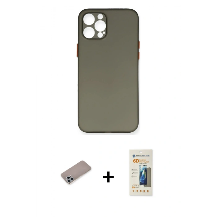 MARSİLYAN™- iPhone 12 Pro Max Kılıf Yadigar Yansıma Serisi - Siyah 6D Mat Seramik Hayalet Nano Ekran Koruyucu + Shine Kamera Lens Koruma Cam - SABE