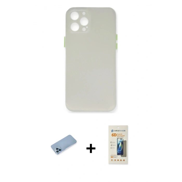 MARSİLYAN™- iPhone 12 Pro Max Kılıf Yadigar Yansıma Serisi - Siyah 6D Mat Seramik Hayalet Nano Ekran Koruyucu + Shine Kamera Lens Koruma Cam - MI