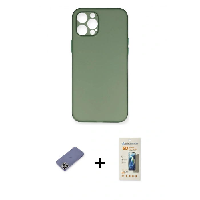 MARSİLYAN™- iPhone 12 Pro Max Kılıf Yadigar Yansıma Serisi - Siyah 6D Mat Seramik Hayalet Nano Ekran Koruyucu + Gold Metal Kamera Lens Koruma Cam