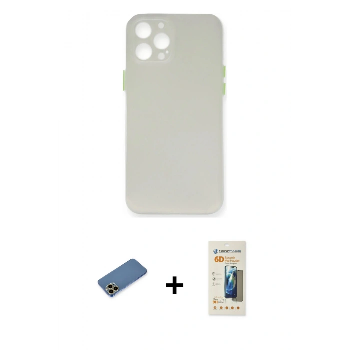 MARSİLYAN™- iPhone 12 Pro Max Kılıf Yadigar Yansıma Serisi - Siyah 6D Mat Seramik Hayalet Nano Ekran Koruyucu + Gold Shine Kamera Lens Koruma Cam
