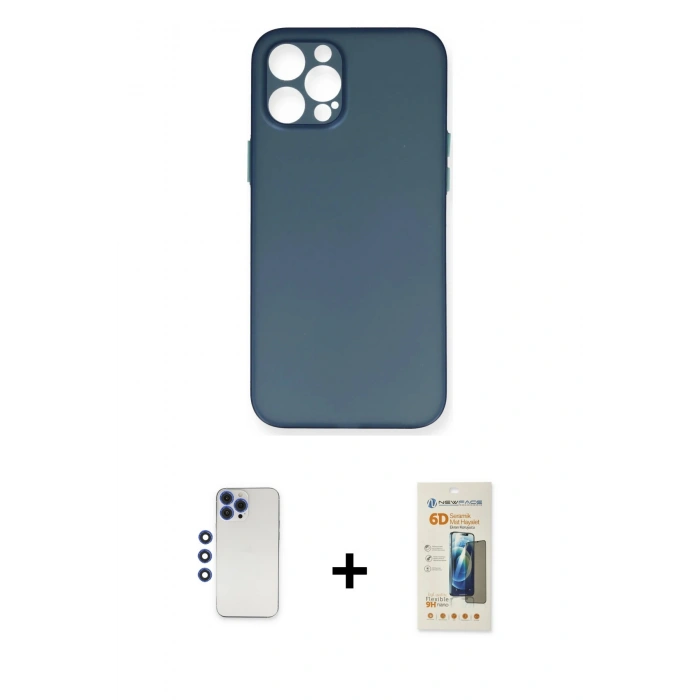 MARSİLYAN™- iPhone 12 Pro Max Kılıf Yadigar Yansıma Serisi - Siyah 6D Mat Seramik Hayalet Nano Ekran Koruyucu + Shine Kamera Lens - LT