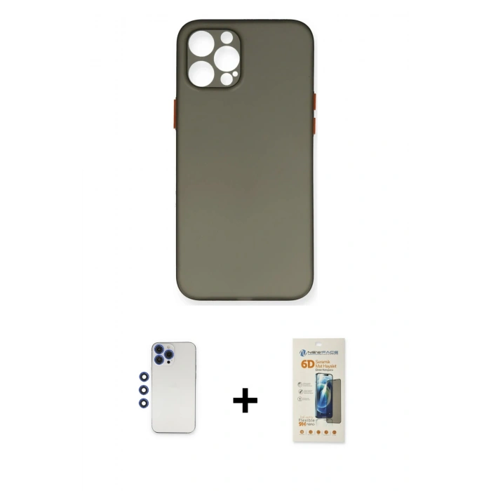 MARSİLYAN™- iPhone 12 Pro Max Kılıf Yadigar Yansıma Serisi - Siyah 6D Mat Seramik Hayalet Nano Ekran Koruyucu + Shine Kamera Lens - LT