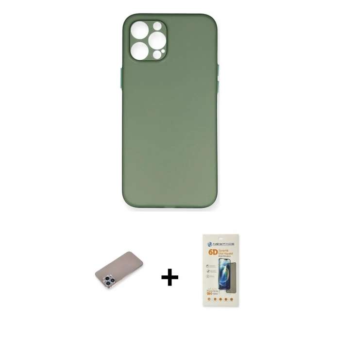 MARSİLYAN™- iPhone 12 Pro Max Kılıf Yadigar Yansıma Serisi - Siyah 6D Mat Seramik Hayalet Nano Ekran Koruyucu + Shine Kamera Lens Koruma Cam - SABE