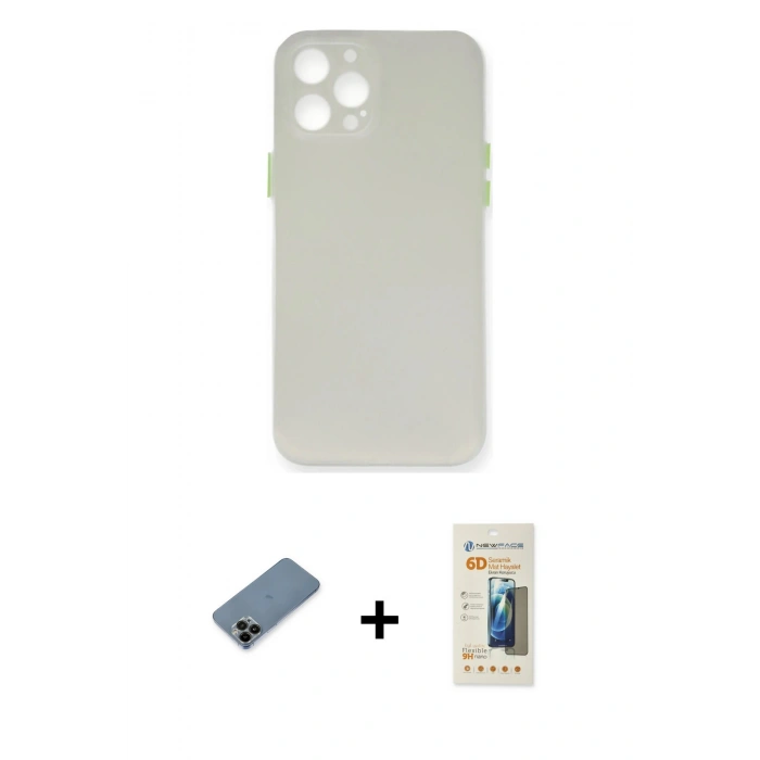 MARSİLYAN™- iPhone 12 Pro Max Kılıf Yadigar Yansıma Serisi - Siyah 6D Mat Seramik Hayalet Nano Ekran Koruyucu + Shine Kamera Lens Koruma Cam - SH