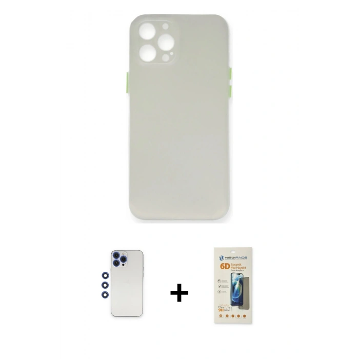 MARSİLYAN™- iPhone 12 Pro Max Kılıf Yadigar Yansıma Serisi - Siyah 6D Mat Seramik Hayalet Nano Ekran Koruyucu + Shine Kamera Lens - LT