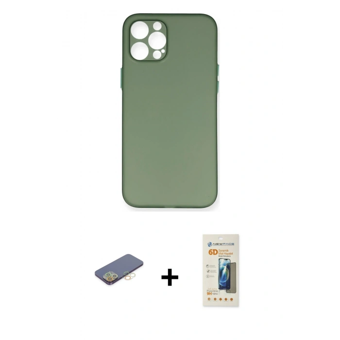 MARSİLYAN™- iPhone 12 Pro Max Kılıf Yadigar Yansıma Serisi - Siyah 6D Mat Seramik Hayalet Nano Ekran Koruyucu + Renkli Kamera Lens Koruma Cam - SI