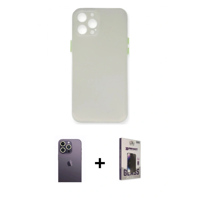 MARSİLYAN™- iPhone 12 Pro Max Kılıf Yadigar Yansıma Serisi - Siyah Bilvis Hayalet Cam Ekran Koruyucu + Neon Fosforlu Kamera Lens - BZ