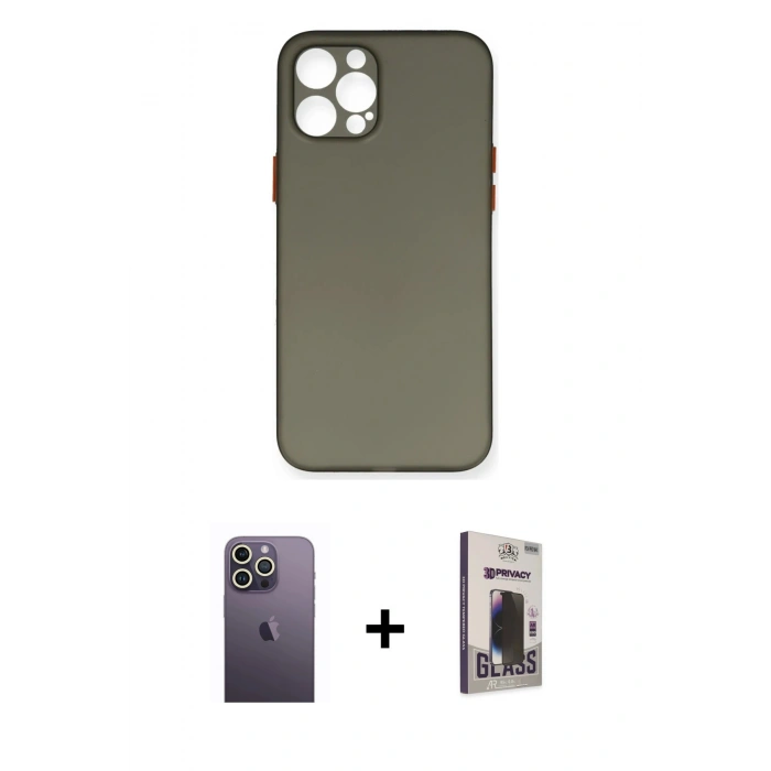 MARSİLYAN™- iPhone 12 Pro Max Kılıf Yadigar Yansıma Serisi - Siyah Bilvis Hayalet Cam Ekran Koruyucu + Neon Fosforlu Kamera Lens - BZ