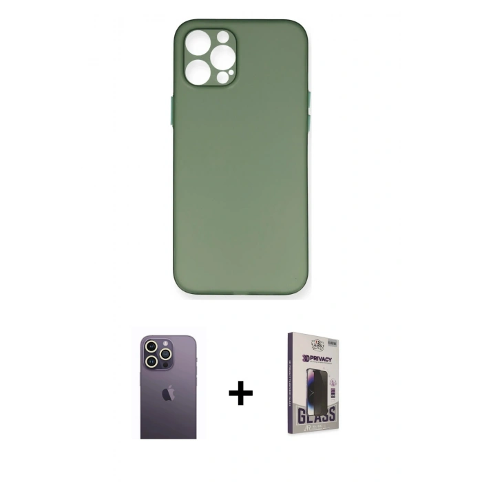 MARSİLYAN™- iPhone 12 Pro Max Kılıf Yadigar Yansıma Serisi - Siyah Bilvis Hayalet Cam Ekran Koruyucu + Neon Fosforlu Kamera Lens - BZ