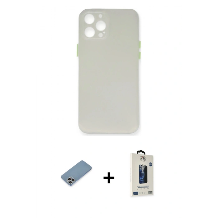 MARSİLYAN™- iPhone 12 Pro Max Kılıf Yadigar Yansıma Serisi - Siyah Bilvis Hayalet Cam Ekran Koruyucu + Shine Kamera Lens Koruma Cam - GI