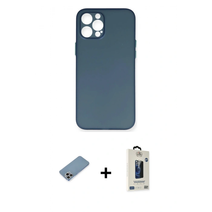 MARSİLYAN™- iPhone 12 Pro Max Kılıf Yadigar Yansıma Serisi - Siyah Bilvis Hayalet Cam Ekran Koruyucu + Shine Kamera Lens Koruma Cam - GI
