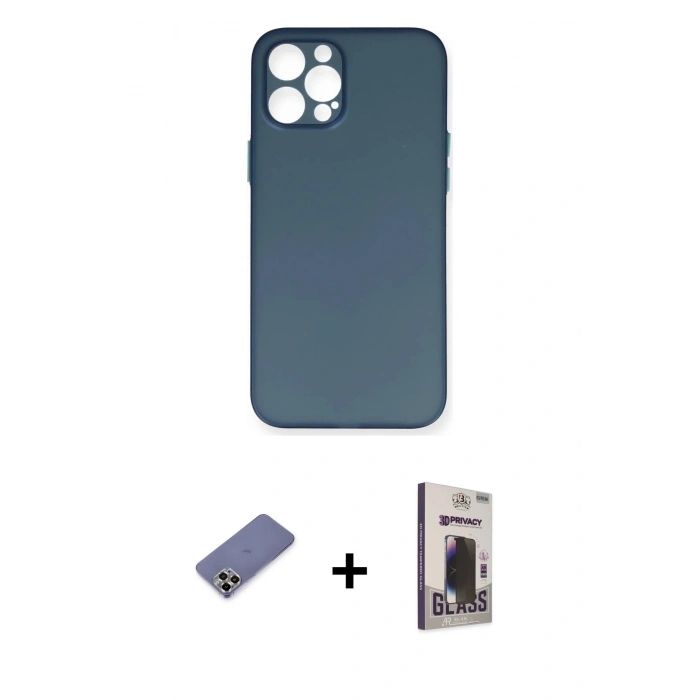 MARSİLYAN™- iPhone 12 Pro Max Kılıf Yadigar Yansıma Serisi - Siyah Bilvis Hayalet Cam Ekran Koruyucu + Gold Metal Kamera Lens Koruma Cam