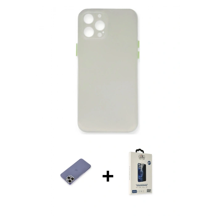 MARSİLYAN™- iPhone 12 Pro Max Kılıf Yadigar Yansıma Serisi - Siyah Bilvis Hayalet Cam Ekran Koruyucu + Metal Kamera Lens Koruma Cam - GD