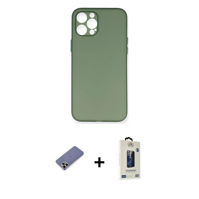 MARSİLYAN™- iPhone 12 Pro Max Kılıf Yadigar Yansıma Serisi - Siyah Bilvis Hayalet Cam Ekran Koruyucu + Metal Kamera Lens Koruma Cam - GD