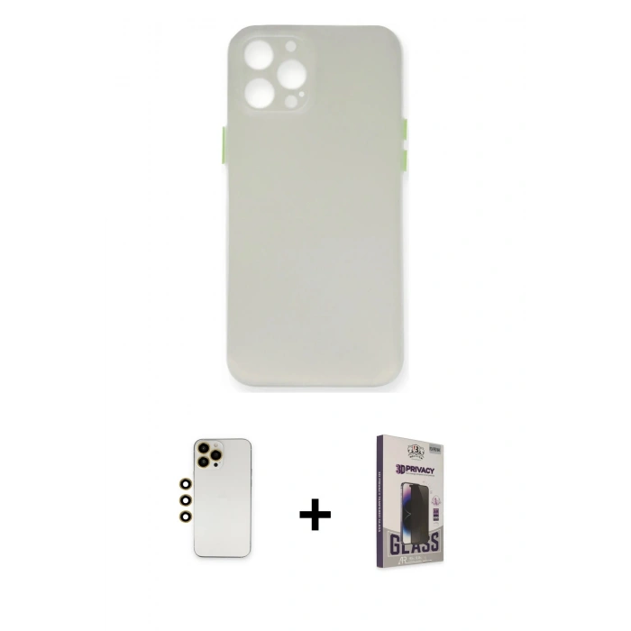 MARSİLYAN™- iPhone 12 Pro Max Kılıf Yadigar Yansıma Serisi - Siyah Bilvis Hayalet Cam Ekran Koruyucu + Shine Kamera Lens - GD