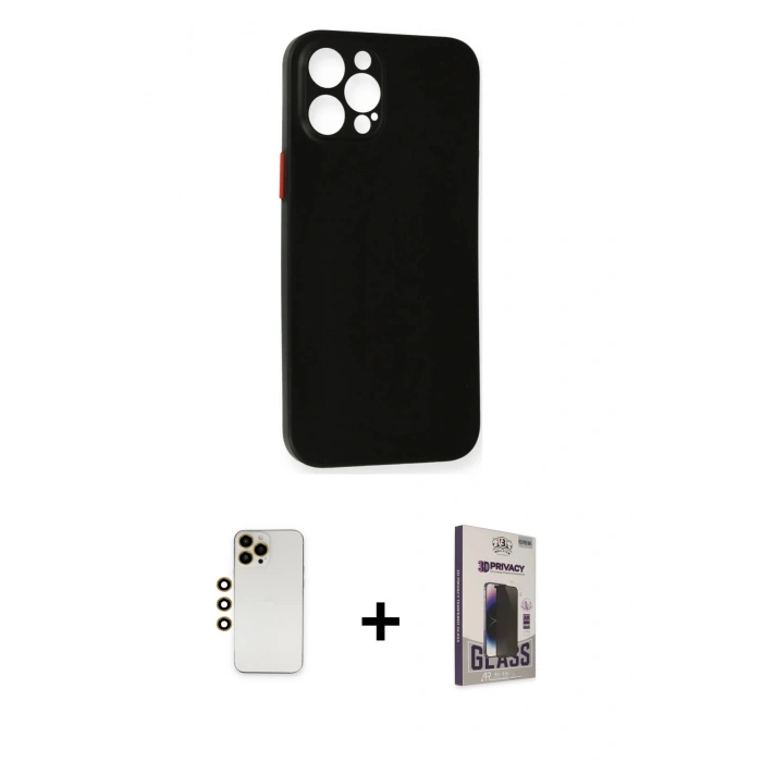 MARSİLYAN™- iPhone 12 Pro Max Kılıf Yadigar Yansıma Serisi - Siyah Bilvis Hayalet Cam Ekran Koruyucu + Shine Kamera Lens - GD