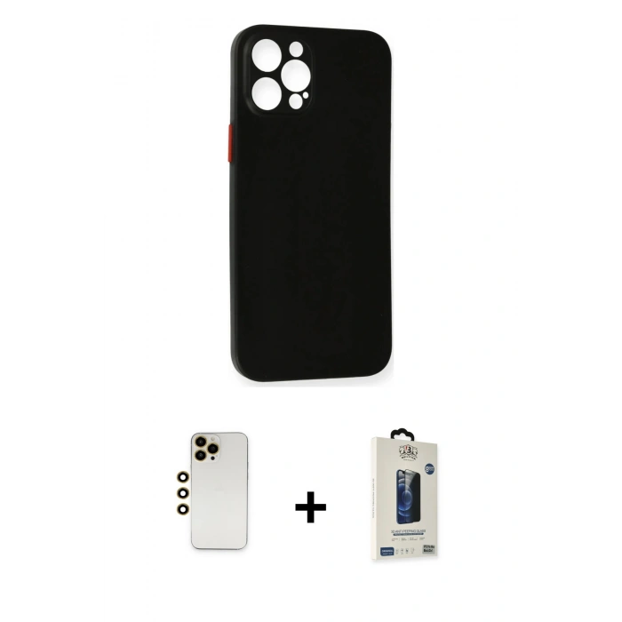 MARSİLYAN™- iPhone 12 Pro Max Kılıf Yadigar Yansıma Serisi - Siyah Bilvis Hayalet Cam Ekran Koruyucu + Shine Kamera Lens - GD