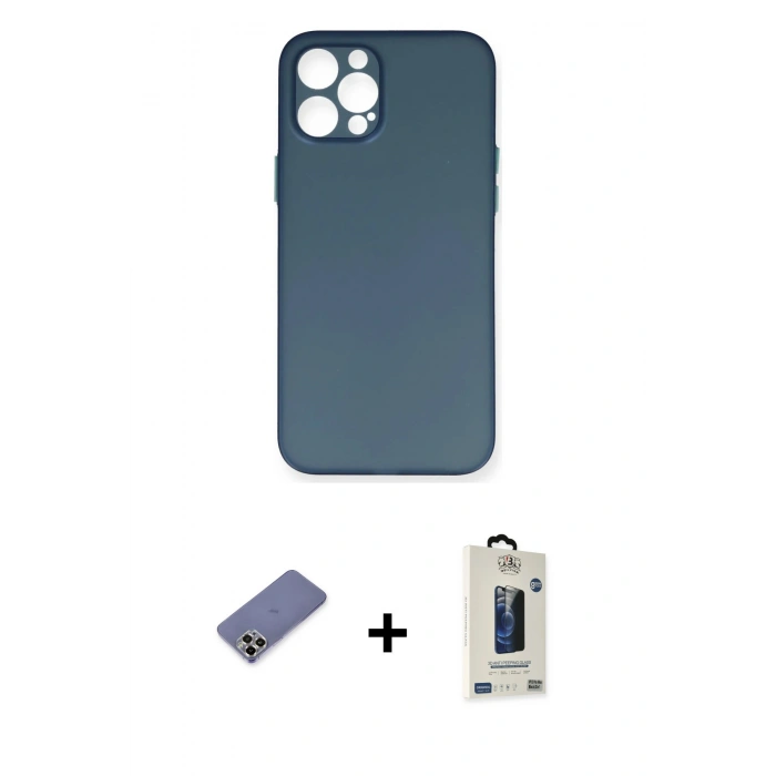MARSİLYAN™- iPhone 12 Pro Max Kılıf Yadigar Yansıma Serisi - Siyah Bilvis Hayalet Cam Ekran Koruyucu + Metal Kamera Lens Koruma Cam - GD