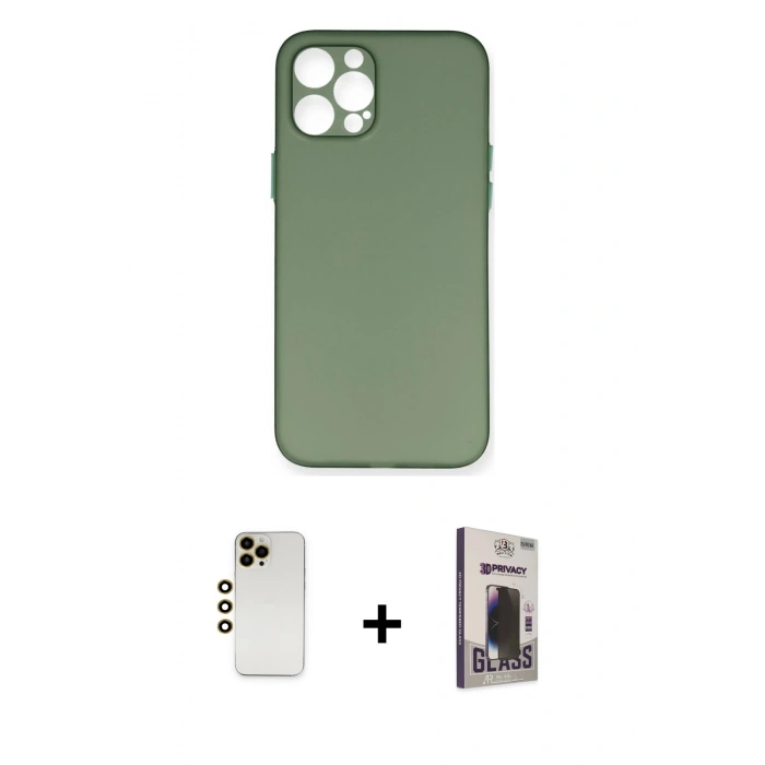 MARSİLYAN™- iPhone 12 Pro Max Kılıf Yadigar Yansıma Serisi - Siyah Bilvis Hayalet Cam Ekran Koruyucu + Shine Kamera Lens - GD