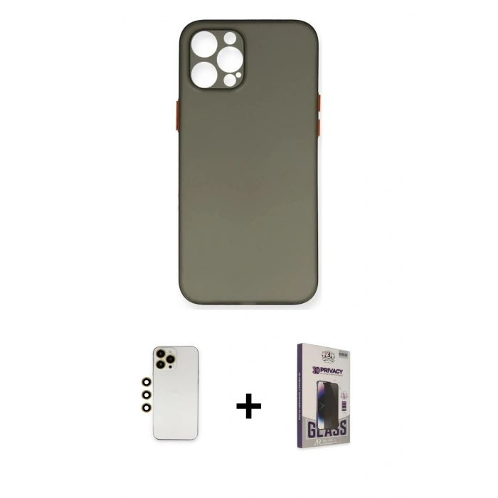 MARSİLYAN™- iPhone 12 Pro Max Kılıf Yadigar Yansıma Serisi - Siyah Bilvis Hayalet Cam Ekran Koruyucu + Shine Kamera Lens - GD