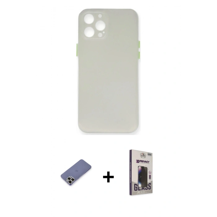 MARSİLYAN™- iPhone 12 Pro Max Kılıf Yadigar Yansıma Serisi - Siyah Bilvis Hayalet Cam Ekran Koruyucu + Gold Metal Kamera Lens Koruma Cam
