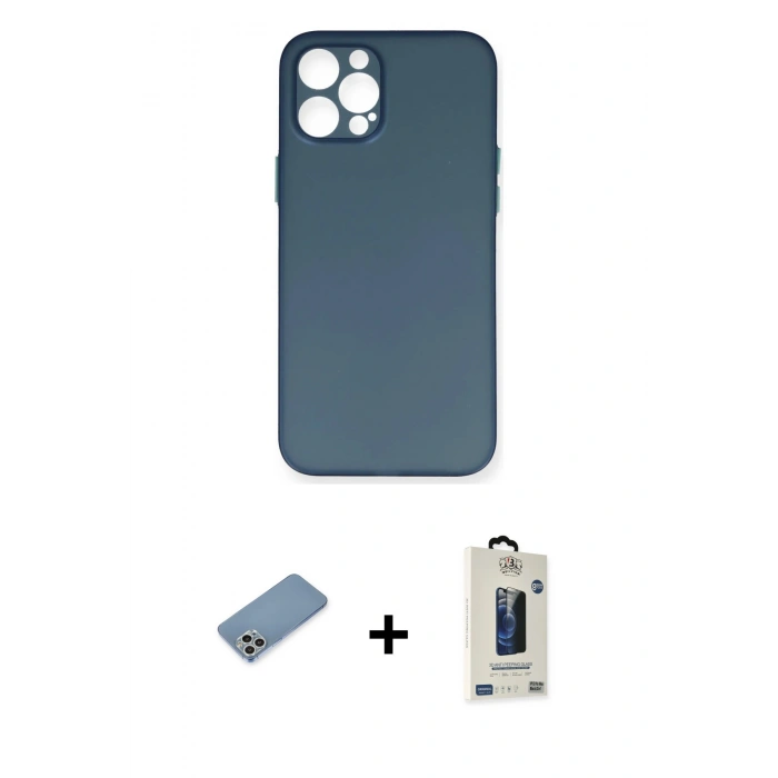 MARSİLYAN™- iPhone 12 Pro Max Kılıf Yadigar Yansıma Serisi - Siyah Bilvis Hayalet Cam Ekran Koruyucu + Shine Kamera Lens Koruma Cam - GS