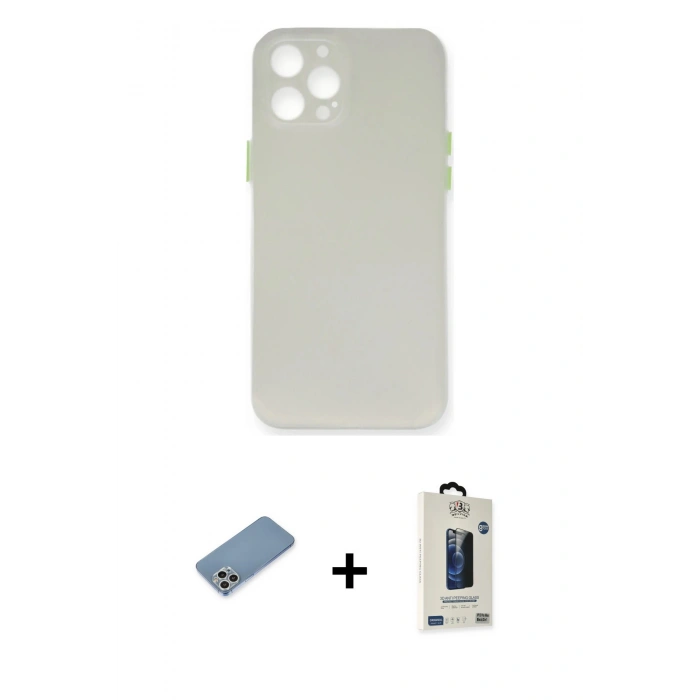 MARSİLYAN™- iPhone 12 Pro Max Kılıf Yadigar Yansıma Serisi - Siyah Bilvis Hayalet Cam Ekran Koruyucu + Shine Kamera Lens Koruma Cam - GS
