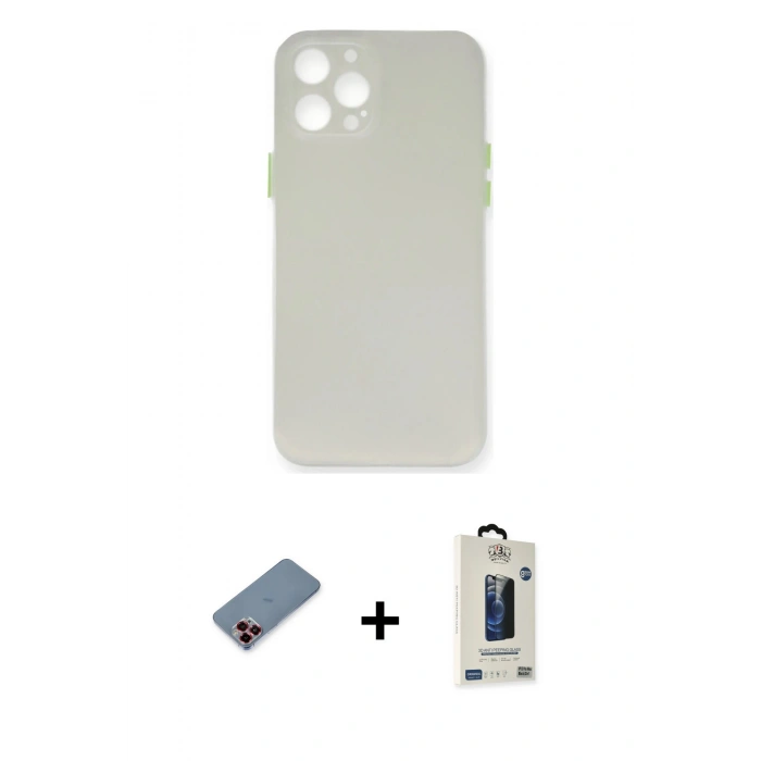 MARSİLYAN™- iPhone 12 Pro Max Kılıf Yadigar Yansıma Serisi - Siyah Bilvis Hayalet Cam Ekran Koruyucu + Kırmızı Metal Kamera Lens Koruma Cam