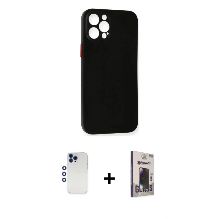 MARSİLYAN™- iPhone 12 Pro Max Kılıf Yadigar Yansıma Serisi - Siyah Bilvis Hayalet Cam Ekran Koruyucu + Shine Kamera Lens - LT