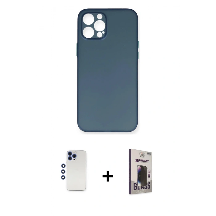 MARSİLYAN™- iPhone 12 Pro Max Kılıf Yadigar Yansıma Serisi - Siyah Bilvis Hayalet Cam Ekran Koruyucu + Shine Kamera Lens - LT