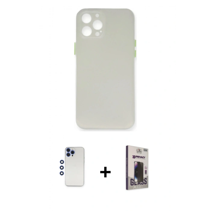 MARSİLYAN™- iPhone 12 Pro Max Kılıf Yadigar Yansıma Serisi - Siyah Bilvis Hayalet Cam Ekran Koruyucu + Shine Kamera Lens - LT