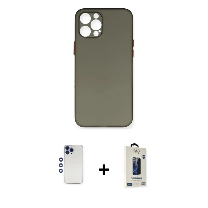 MARSİLYAN™- iPhone 12 Pro Max Kılıf Yadigar Yansıma Serisi - Siyah Bilvis Hayalet Cam Ekran Koruyucu + Shine Kamera Lens - LT