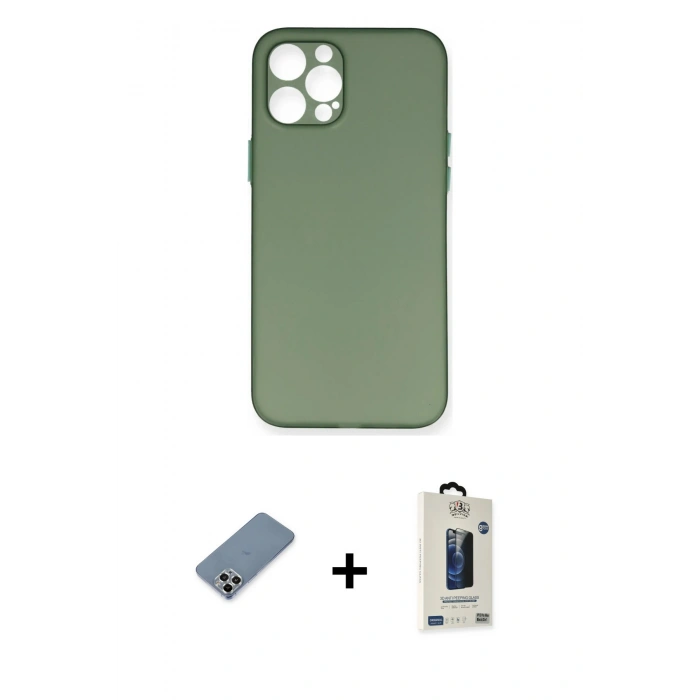 MARSİLYAN™- iPhone 12 Pro Max Kılıf Yadigar Yansıma Serisi - Siyah Bilvis Hayalet Cam Ekran Koruyucu + Metal Kamera Lens Koruma Cam - GS