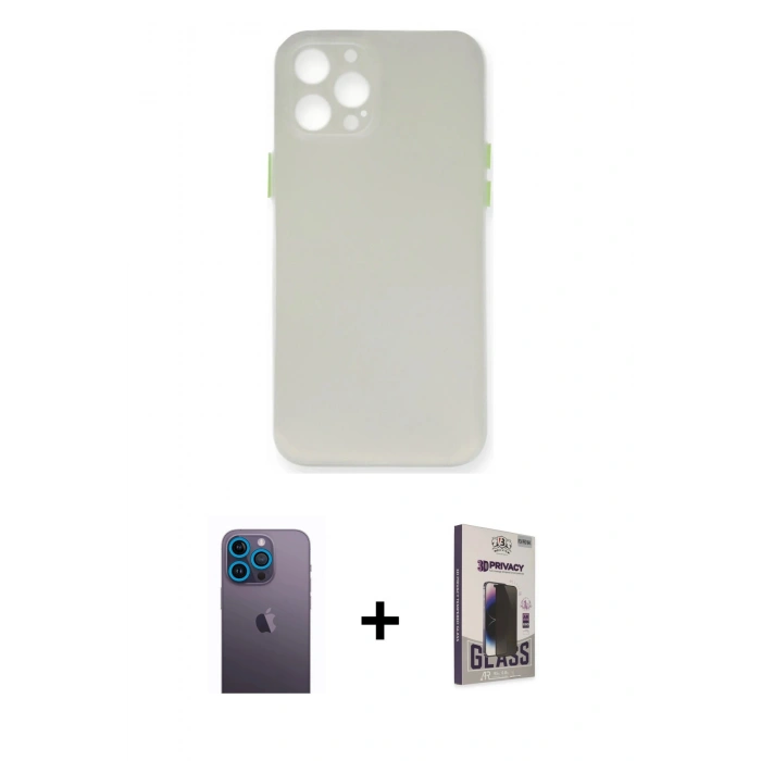 MARSİLYAN™- iPhone 12 Pro Max Kılıf Yadigar Yansıma Serisi - Siyah Bilvis Hayalet Cam Ekran Koruyucu + Neon Fosforlu Kamera Lens - MI