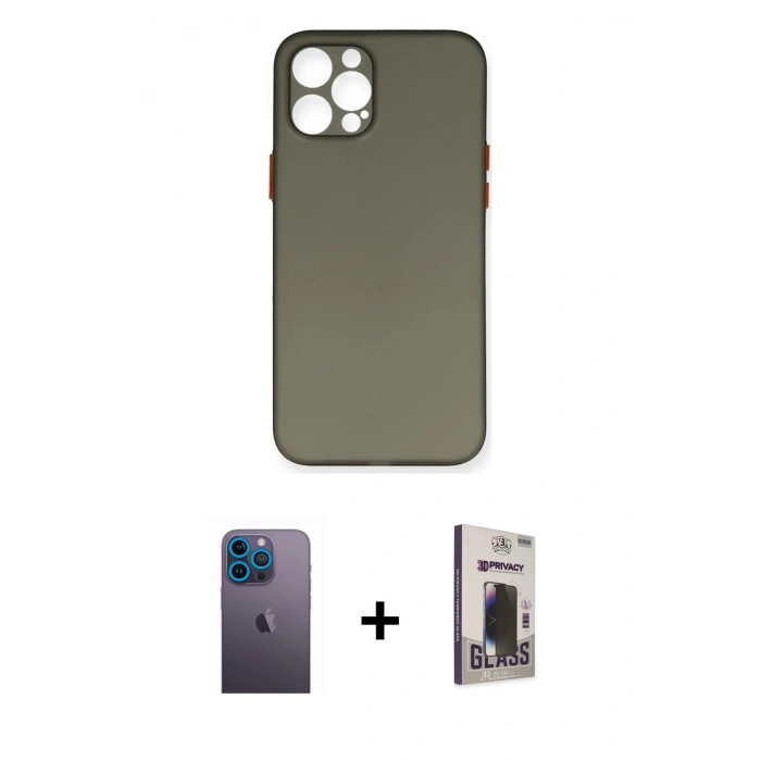 MARSİLYAN™- iPhone 12 Pro Max Kılıf Yadigar Yansıma Serisi - Siyah Bilvis Hayalet Cam Ekran Koruyucu + Neon Fosforlu Kamera Lens - MI