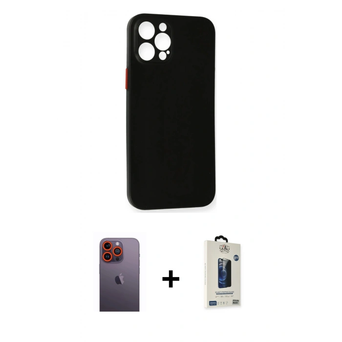MARSİLYAN™- iPhone 12 Pro Max Kılıf Yadigar Yansıma Serisi - Siyah Bilvis Hayalet Cam Ekran Koruyucu + Neon Fosforlu Kamera Lens - TU