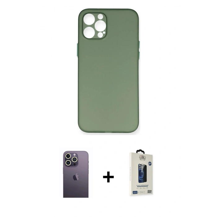 MARSİLYAN™- iPhone 12 Pro Max Kılıf Yadigar Yansıma Serisi - Siyah Bilvis Hayalet Cam Ekran Koruyucu + Neon Fosforlu Kamera Lens - BZ