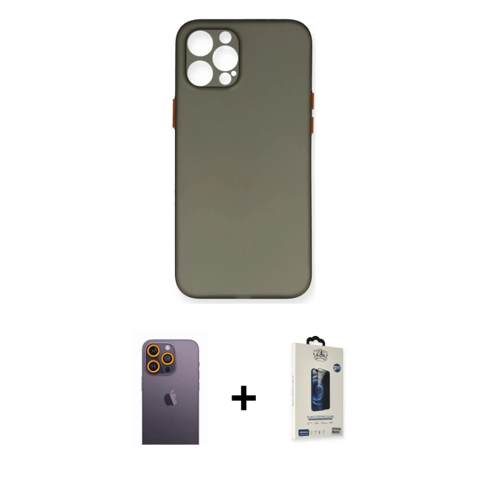 MARSİLYAN™- iPhone 12 Pro Max Kılıf Yadigar Yansıma Serisi - Siyah Bilvis Hayalet Cam Ekran Koruyucu + Neon Fosforlu Kamera Lens - SI