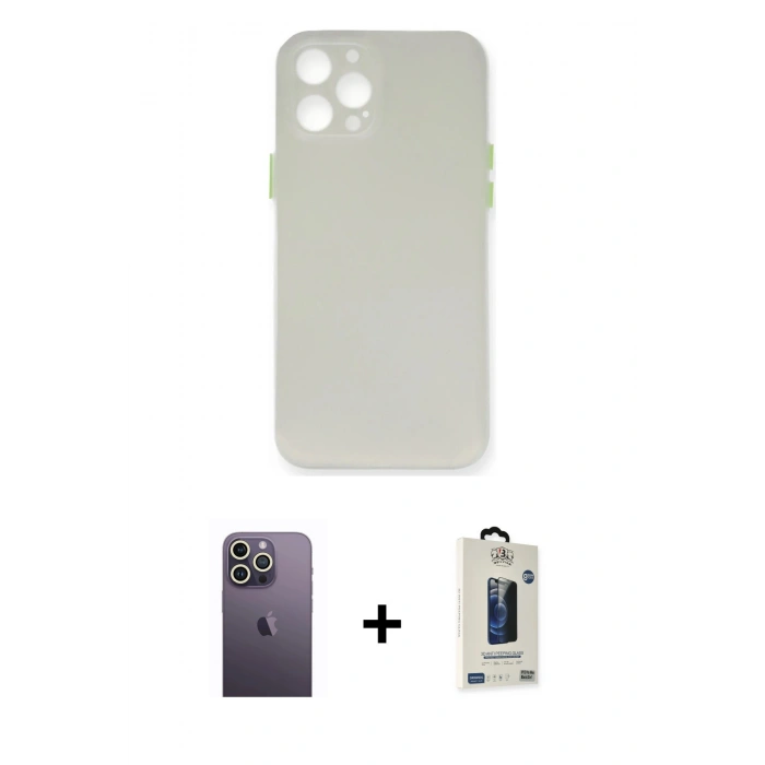 MARSİLYAN™- iPhone 12 Pro Max Kılıf Yadigar Yansıma Serisi - Siyah Bilvis Hayalet Cam Ekran Koruyucu + Neon Fosforlu Kamera Lens - BZ