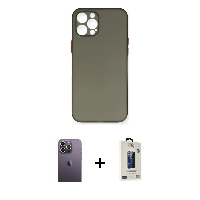 MARSİLYAN™- iPhone 12 Pro Max Kılıf Yadigar Yansıma Serisi - Siyah Bilvis Hayalet Cam Ekran Koruyucu + Neon Fosforlu Kamera Lens - BZ