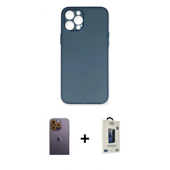 MARSİLYAN™- iPhone 12 Pro Max Kılıf Yadigar Yansıma Serisi - Siyah Bilvis Hayalet Cam Ekran Koruyucu + Neon Fosforlu Kamera Lens - SI