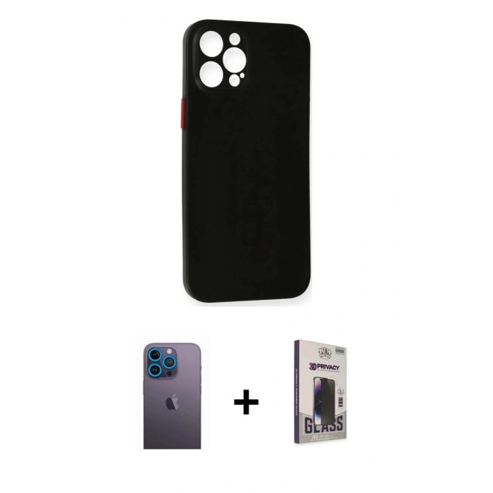 MARSİLYAN™- iPhone 12 Pro Max Kılıf Yadigar Yansıma Serisi - Siyah Bilvis Hayalet Cam Ekran Koruyucu + Neon Fosforlu Kamera Lens - MI