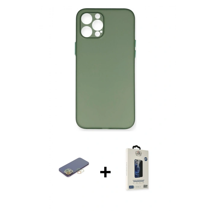 MARSİLYAN™- iPhone 12 Pro Max Kılıf Yadigar Yansıma Serisi - Siyah Bilvis Hayalet Cam Ekran Koruyucu + Renkli Kamera Lens Koruma Cam - SI
