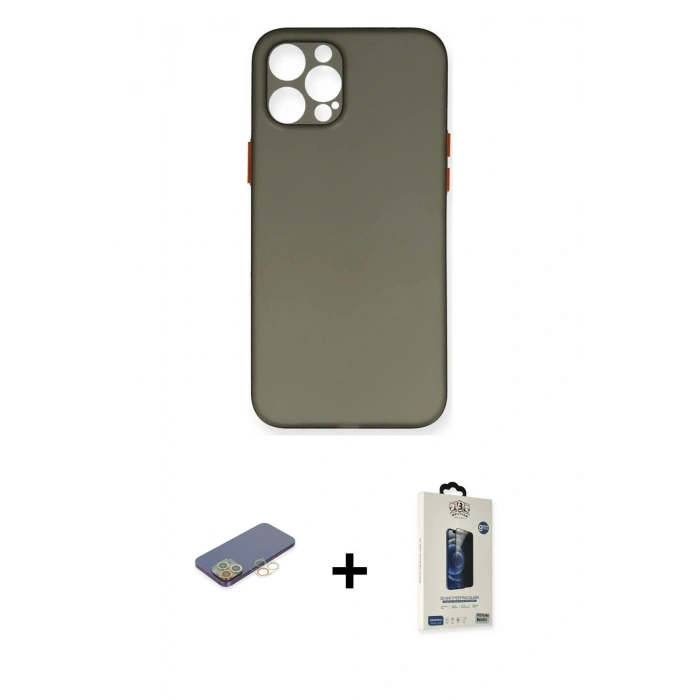 MARSİLYAN™- iPhone 12 Pro Max Kılıf Yadigar Yansıma Serisi - Siyah Bilvis Hayalet Cam Ekran Koruyucu + Renkli Kamera Lens Koruma Cam - SI