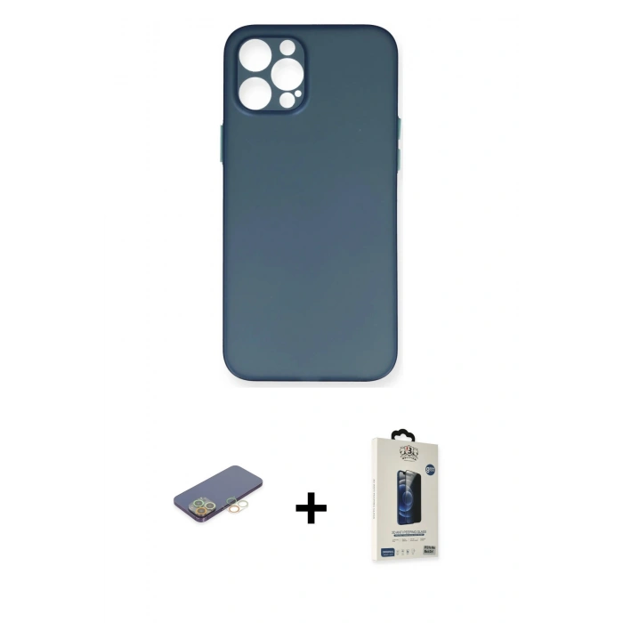 MARSİLYAN™- iPhone 12 Pro Max Kılıf Yadigar Yansıma Serisi - Siyah Bilvis Hayalet Cam Ekran Koruyucu + Renkli Kamera Lens Koruma Cam - SI