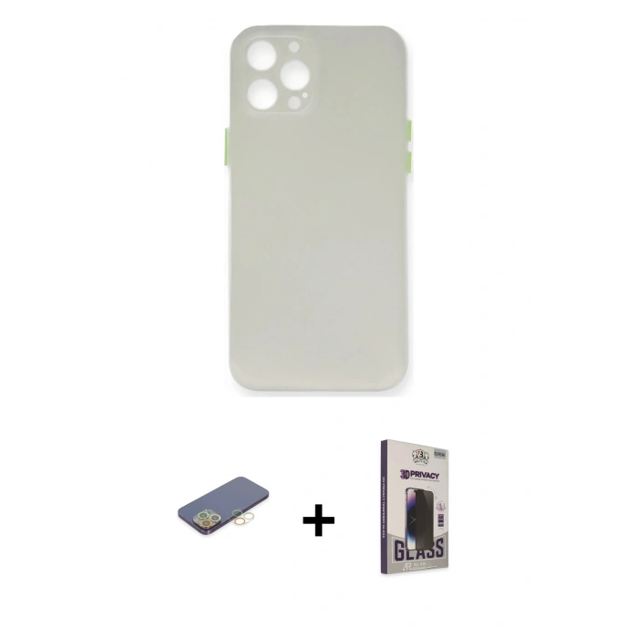 MARSİLYAN™- iPhone 12 Pro Max Kılıf Yadigar Yansıma Serisi - Siyah Bilvis Hayalet Cam Ekran Koruyucu + Renkli Kamera Lens Koruma Cam - SI