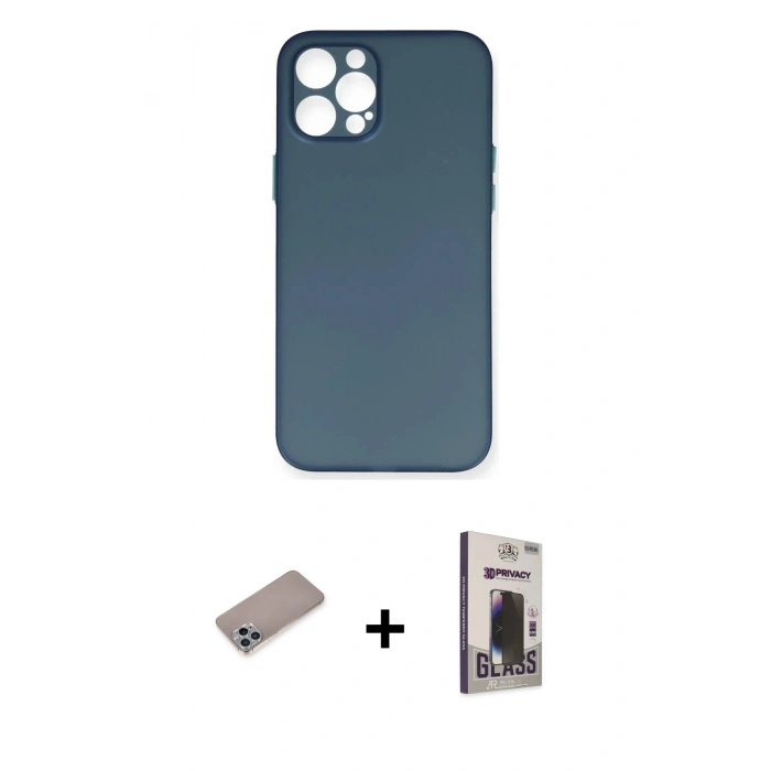MARSİLYAN™- iPhone 12 Pro Max Kılıf Yadigar Yansıma Serisi - Siyah Bilvis Hayalet Cam Ekran Koruyucu + Shine Kamera Lens Koruma Cam - SABE
