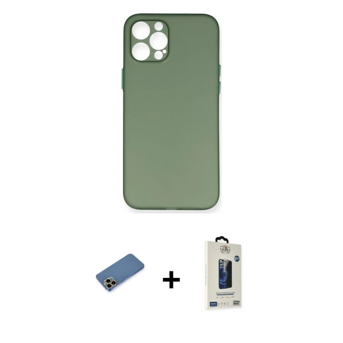 MARSİLYAN™- iPhone 12 Pro Max Kılıf Yadigar Yansıma Serisi - Siyah Bilvis Hayalet Cam Ekran Koruyucu + Shine Kamera Lens Koruma Cam - GD